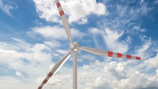 Gerador de vento contra um fundo de nuvens bonitas, o conceito de usar métodos alternativos de fontes de energia, voltas de tempo de nuvens — Vídeo de Stock