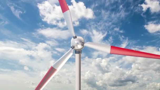 Windgenerator tegen een achtergrond van prachtige wolken, het concept van het gebruik van alternatieve methoden van energiebronnen, tijd ronden van wolken — Stockvideo