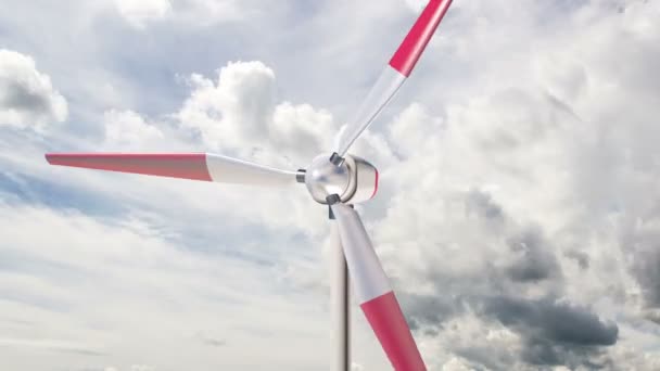 Generatore eolico su uno sfondo di belle nuvole, il concetto di utilizzare metodi alternativi di fonti di energia, giri di tempo di nuvole — Video Stock