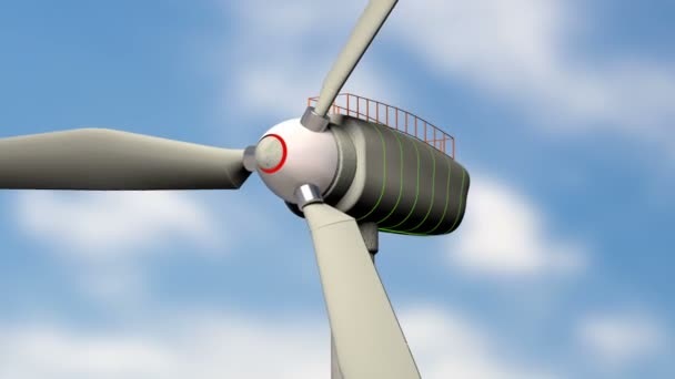 Generatore eolico su uno sfondo di belle nuvole, il concetto di utilizzare metodi alternativi di fonti di energia, giri di tempo di nuvole — Video Stock
