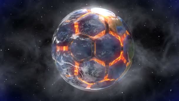Fußball in form eines planeten im raum, karten und texturen von nasa,