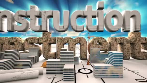 Elementos de la construcción, Construcción de un microdistrito residencial en el fondo de un lapso de tiempo en la nube, el concepto de la industria de la construcción — Vídeo de stock