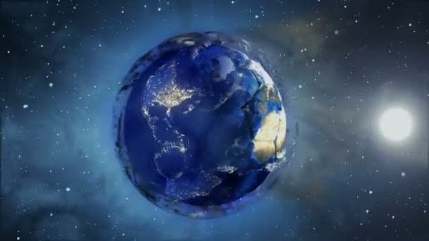 Soccer ball in the form of a planet in space,, maps and textures provided by NASA, — Stock Video