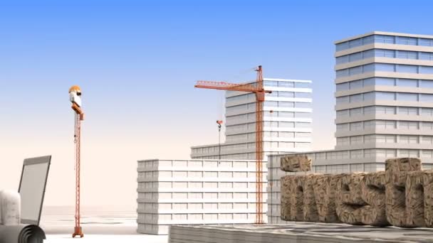 Elementos de construção, Construção de um microdistrito residencial no fundo de um lapso de tempo em nuvem, o conceito da indústria da construção — Vídeo de Stock