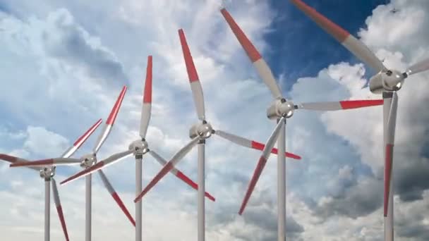 Generador de viento sobre un fondo de hermosas nubes, el concepto de utilizar métodos alternativos de fuentes de energía, vueltas de tiempo de nubes — Vídeo de stock