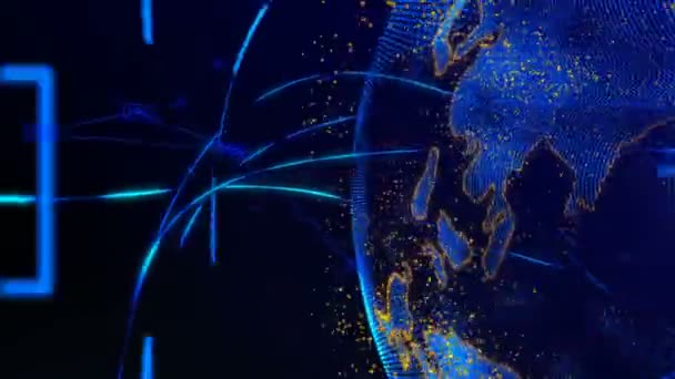 Анимация линий и точек в киберпространстве, образующих планету Земля — стоковое видео