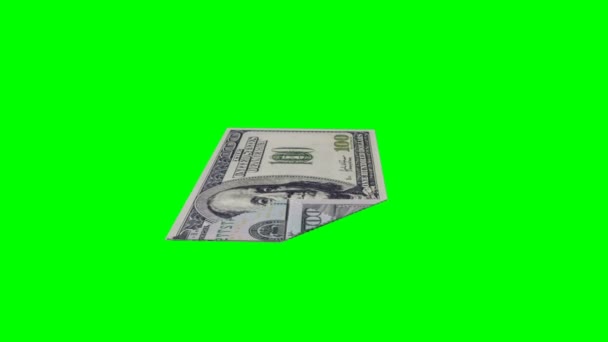 From a banknote a paper airplane is formed, the concept of prosperity growth, with alpha-canal and chromakey — Stock Video