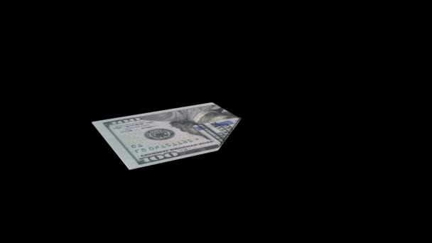 From a banknote a paper airplane is formed, the concept of prosperity growth, with alpha-canal and chromakey — Stock Video