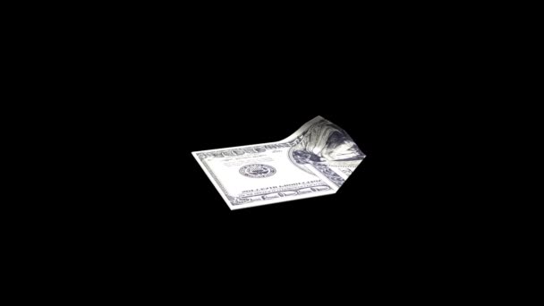Z banknotów, które powstaje papierowy samolot, pojęcie wzrostu dobrobytu, z kanałem alfa i chromakey — Wideo stockowe