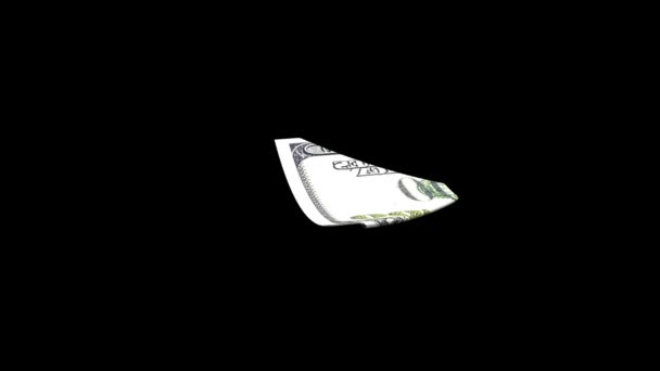 Aus einer Banknote entsteht ein Papierflugzeug, das Konzept des Wohlstandswachstums, mit Alphakanal und Chromakey — Stockvideo