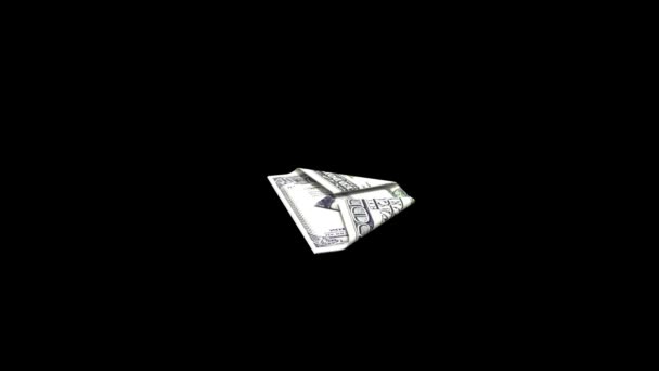 Z bankovek, který je tvořen papírové letadlo, koncepce růstu prosperity, s alfa kanálu a chromakey — Stock video