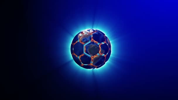 Футбольний м'яч у вигляді планети в просторі, карти і текстури, надані Nasa, — стокове відео