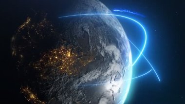 Güzel gündoğumu dünya silueti. Uzaydan gelen dünya gezegeni. Dünya gezegeni dönen animasyon. Klip uzayı, gezegeni, galaksiyi, yıldızları, evreni, denizi, yeryüzünü, günbatımını, dünyayı içerir. Nasa 'dan resimler