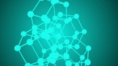 Moleküler bileşiğin hareketi pleksus yapısının etrafında dönen parçacıklar tarafından oluşturuldu. Çizgiler ve noktalarla soyut geometrik arkaplan. Gelecek ve teknoloji sahnesi. 3d canlandırma.