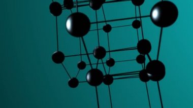 Moleküler bileşiğin hareketi pleksus yapısının etrafında dönen parçacıklar tarafından oluşturuldu. Çizgiler ve noktalarla soyut geometrik arkaplan. Gelecek ve teknoloji sahnesi. 3d canlandırma.