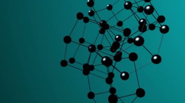 Moleküler bileşiğin hareketi pleksus yapısının etrafında dönen parçacıklar tarafından oluşturuldu. Çizgiler ve noktalarla soyut geometrik arkaplan. Gelecek ve teknoloji sahnesi. 3d canlandırma.