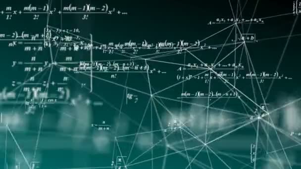 Le formule matematiche si muovono nello spazio, nella scienza e nei concetti matematici di ricerca e sviluppo. Ciclo video — Video Stock