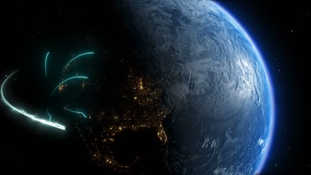 Planeta Země, s holografickými prvky komunikačních médií, map a textur poskytla Nasa — Stock video