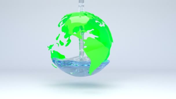 3d model of the earth is filled with water, 3d animation, the concept of the connection of life with water — Stock Video