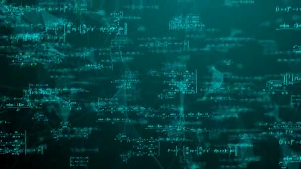 Fórmulas matemáticas se movem no espaço, ciência e conceitos de pesquisa e desenvolvimento matemáticos. loop de vídeo — Vídeo de Stock