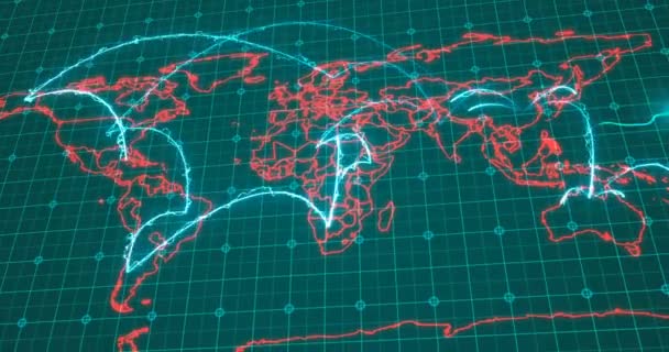 Concepto de negocio global de conexiones y transferencia de información en el mundo, así como un diagrama de la propagación de enfermedades infecciosas, el concepto de utilizar las comunicaciones humanas como virus, covid-19 — Vídeo de stock