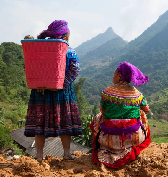 Mulheres em pé em um passo de montanha — Fotografia de Stock