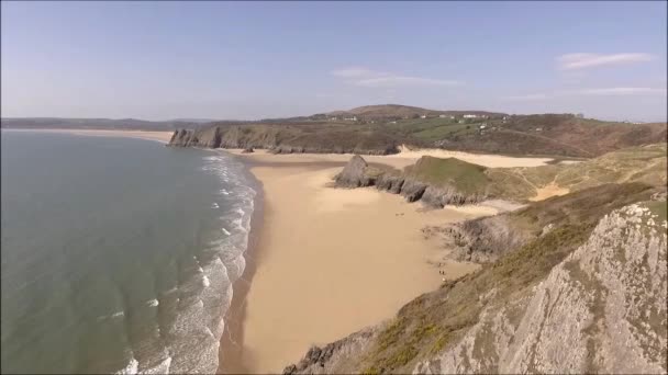 Drei Klippen Bay Gower — Stockvideo