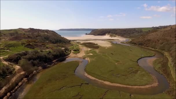 Három sziklák Bay Gower — Stock videók