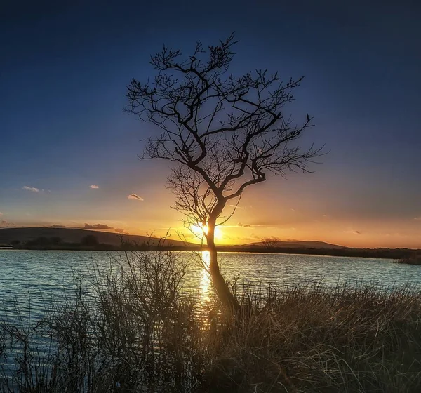 Sunset Broad Pooluma Piscina Pitoresca Tamanho Médio Cefn Bryn North — Fotografia de Stock