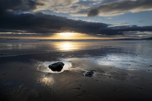 Aberavon Playa Como Sol Pone Sobre Península Gower Swansea Gales — Foto de Stock