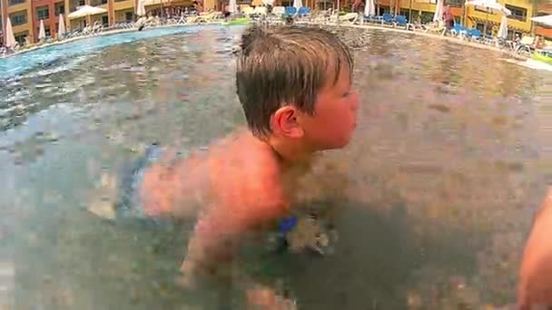 Un gamin plonge dans une piscine — Video