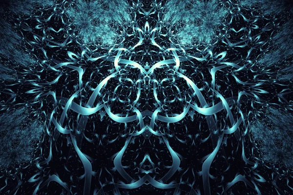 Fond fractal abstrait. Fond très détaillé dans les tons cyan et bleu avec des éléments de spirales, lignes et motifs. Pour votre design créatif — Photo