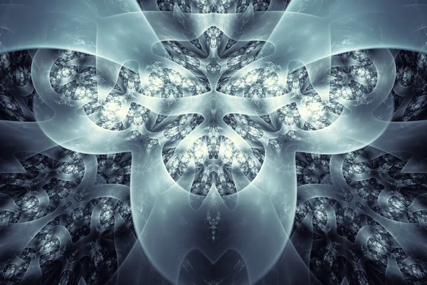 Fundo fractal abstrato. Fundo altamente detalhado em tons de ciano e azul com elementos de espirais, linhas e padrões. Para o seu design criativo — Fotografia de Stock