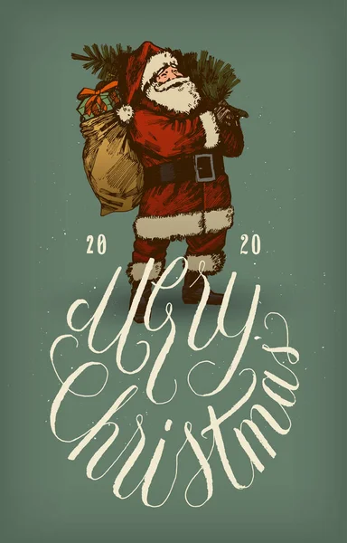 Vintage Santa Claus with beautiful Merry Christmas calligraphy card — ストックベクタ