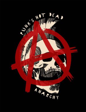 Punk rock anarchy skull with a mohawk haircut. Rock music print vector illustration.
