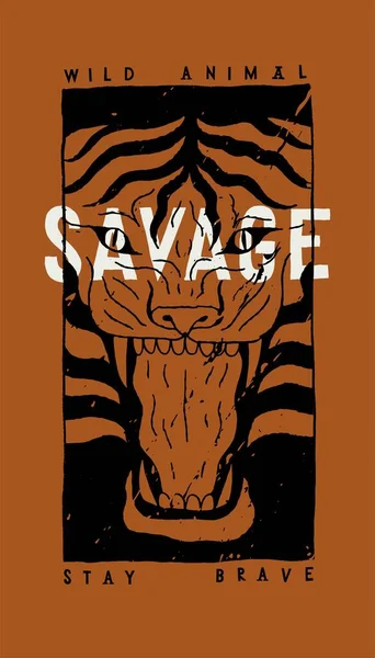 Roaring tiger ansikte vilde vilda djur t-shirt print design. — Stock vektor