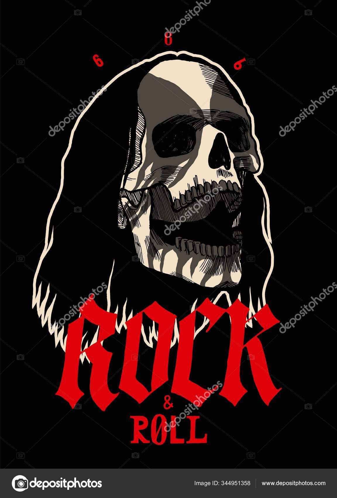 Rock and roll black metal skull face painted in black and white. Rock music  skull vector illustration. Stock Vector by ©handdraw 344951358, image size:1152x1700