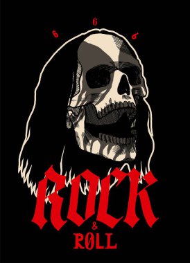 Rock and roll black metal skull face painted in black and white. Rock music skull vector illustration.