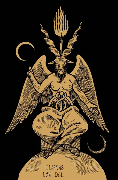 Cabra Cabeça Demônio Baphomet Com Tocha Cima Sua Cabeça Grandes —  Vetores de Stock