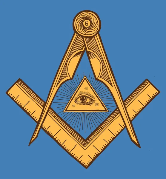 Σύμβολο Freemason Πλατεία Και Compasses Vintage Αποκρυφιστική Απεικόνιση Φορέα Εκτύπωσης — Διανυσματικό Αρχείο