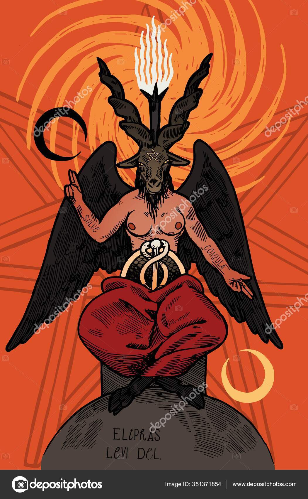 Baphomet Demon Goat Head Woman Breasts Wings Satanic Occult Vector Stock Vector Image By