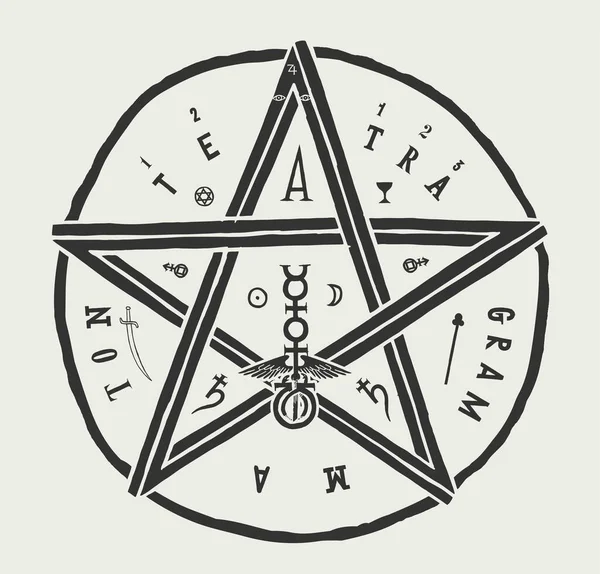 Tetragrammaton Kabbalah Pentagram Shirt Print Klasický Okultní Symbol Ilustrace — Stockový vektor