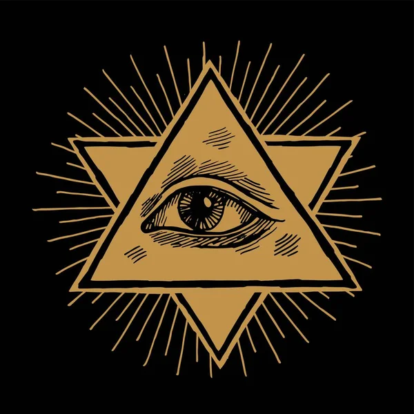 All Seeing Eye Providence Triangle Shape Star David Rays Vintage — Stock Vector