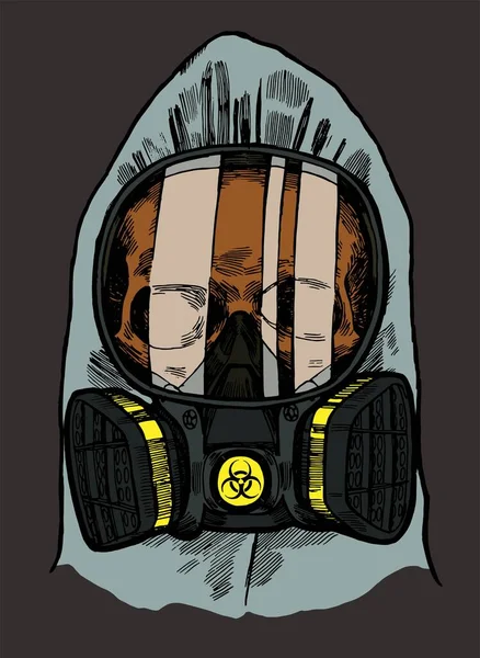 Skalle Gasmask Och Skyddsdräkt Huva Covid Vektor Illustration — Stock vektor