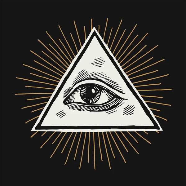 三角形に輝く摂理の目 すべて見る目オカルトヴィンテージベクトルイラスト — ストックベクタ