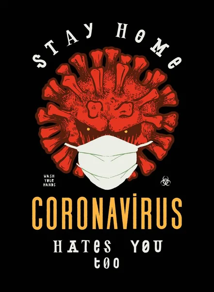 Coronavirus Evil Πρόσωπο Ιατρική Μάσκα Τυπογραφία Shirt Εκτύπωσης Και Coronavirus — Διανυσματικό Αρχείο
