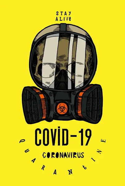 Crânio Covid Com Máscara Gás Camiseta Quarentena Coronavirus Fique Vivo — Vetor de Stock