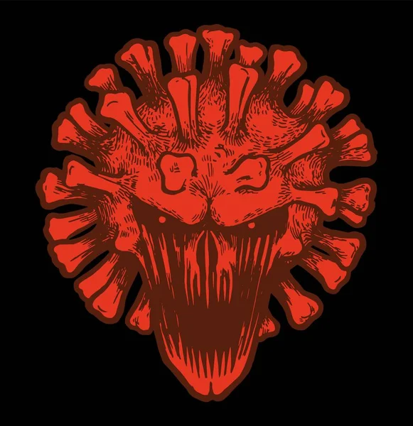 Virus Malvado Personaje Cráneo Cara Gritando Ilustración Vectorial Covid — Vector de stock