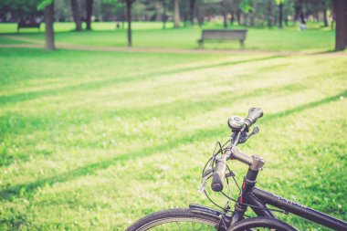 Bisiklet parkta güneşli bir gün Vintage tarzı, Bisiklet Park i