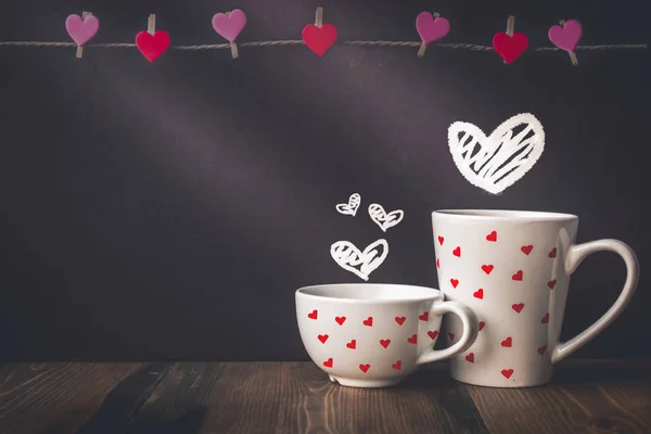 Heart Hanging and Drawed on Background and Cup with Copy Space i — Stock Photo, Image